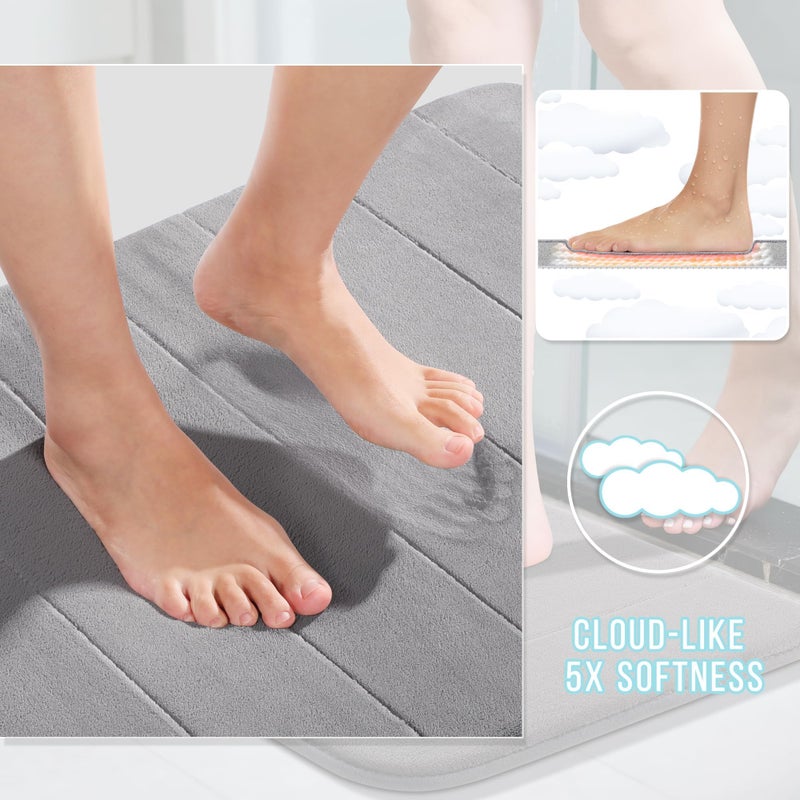 Yimobra 3 Pieces Memory Foam Bath Mat Set with U-Shaped Toilet Rug - Non Slip Super Soft Absorbent Quick Dry Bathroom Rugs for Bathtub, Vanity & Toilet Base, Gray - Image 3